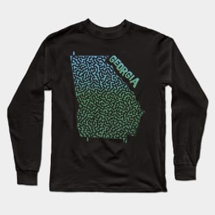 Georgia State Outline Maze & Labyrinth Long Sleeve T-Shirt